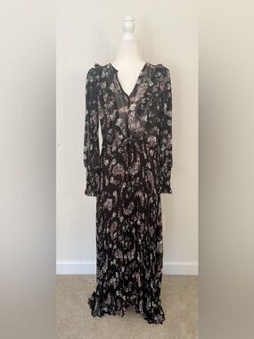 Rebecca Taylor Floral Pleated Long-SleeveDress - Purple & White Floral